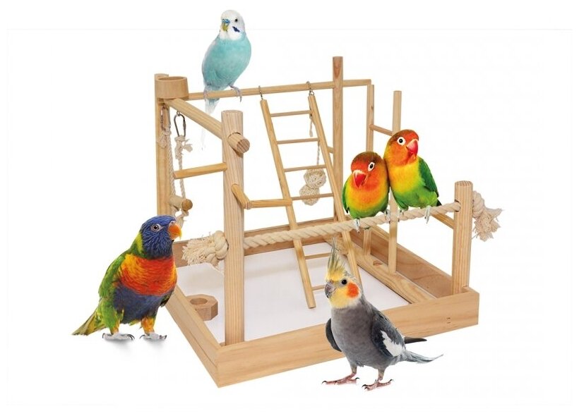 DUVO+ Игровая площадка для малых птиц деревянная, 38х38х40.5см - фото №2