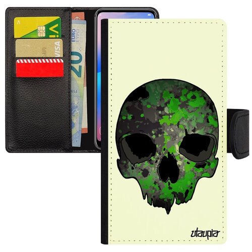 фото Яркий чехол книжка на телефон // samsung galaxy s7 // "череп" дизайн скелет, utaupia, белый