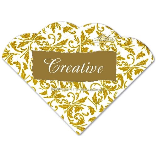 Салфетки бумажные Creative Арабески бело-золотые, круглые, 32 см, 3 слоя