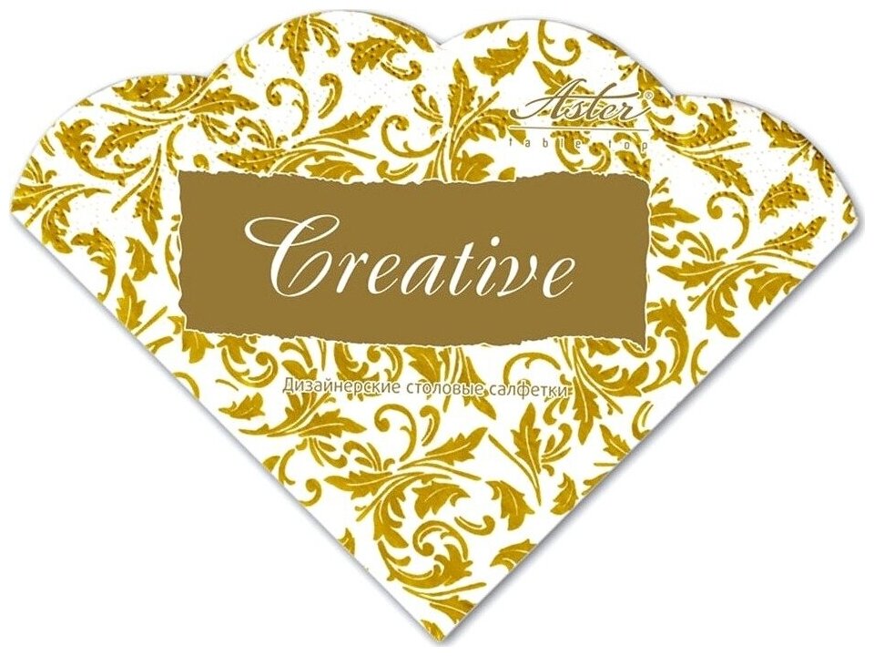 Салфетки бумажные "Creative" Арабески бело-золотые, круглые, 32 см, 3 слоя
