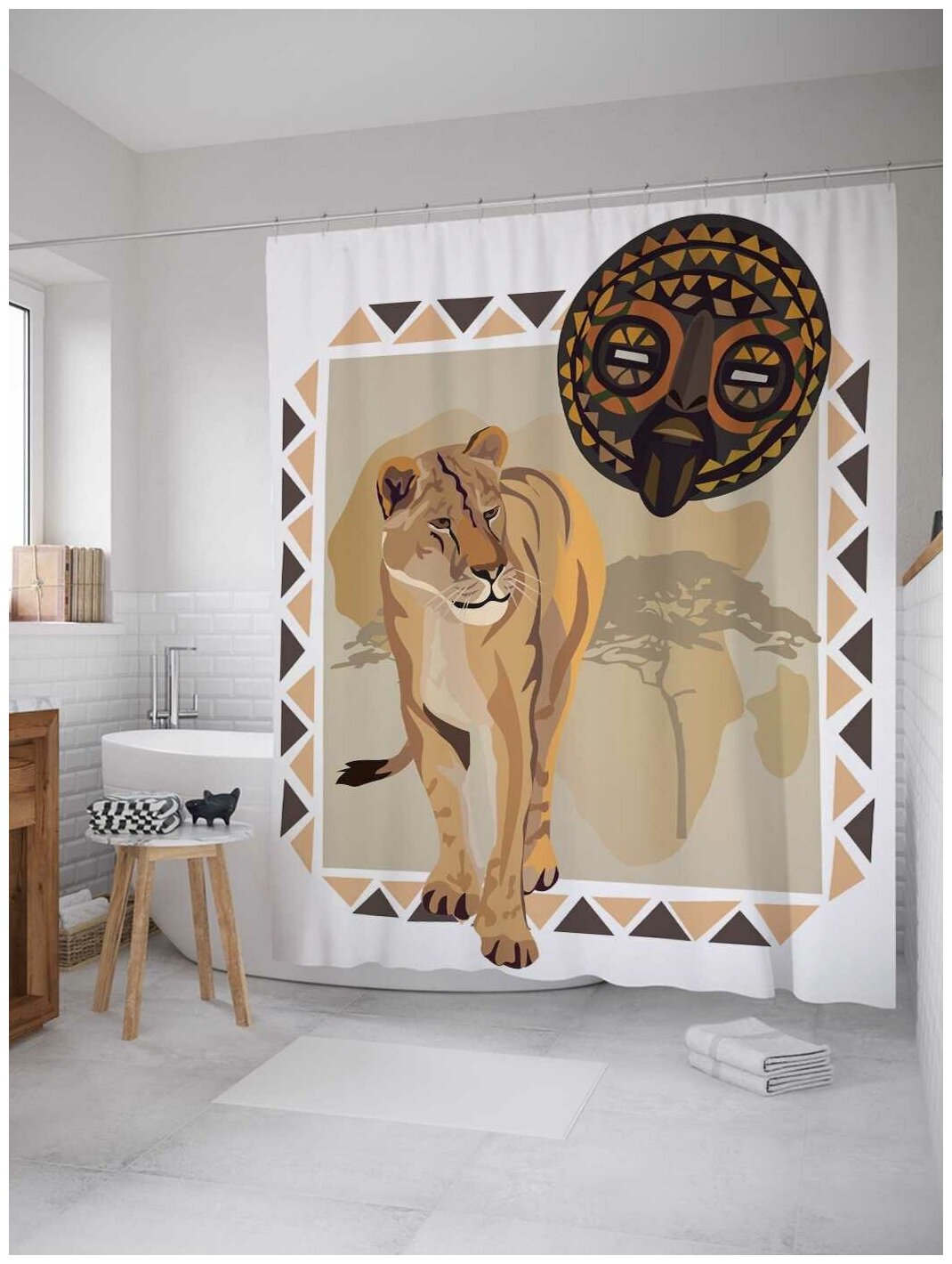 Штора для ванной JoyArty Африканская маска и лев 180х200 (sc-15365)