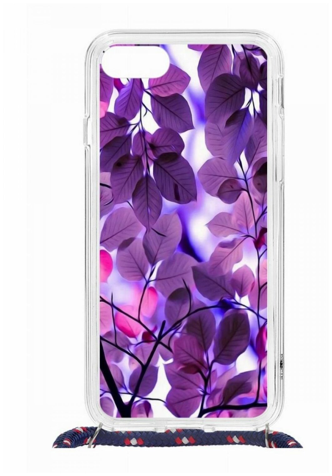 Чехол для Apple iPhone 7/8/SE Kruche Print MagSafe Magrope Purple leaves,пластиковая накладка со шнурком и рисунком,противоударный силиконовый бампер