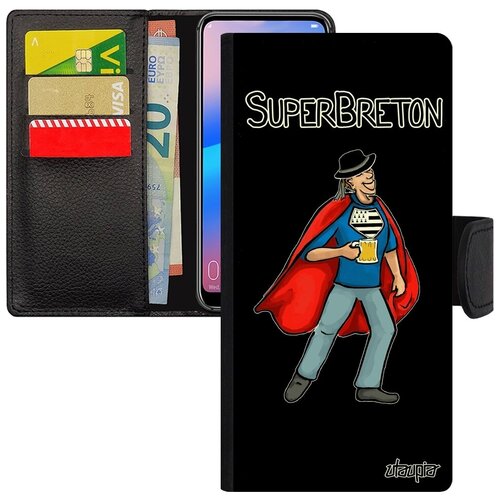 фото Качественный чехол книжка для мобильного // galaxy a12 // "супербретонец" юмор бретань, utaupia, черный