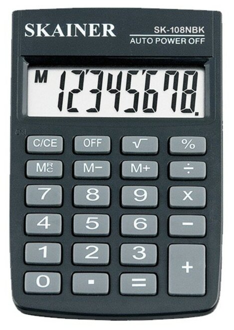 Калькулятор карманный SKAINER SK-108NBK 8 разрядов питание от батарейки 58x88x10 мм черный