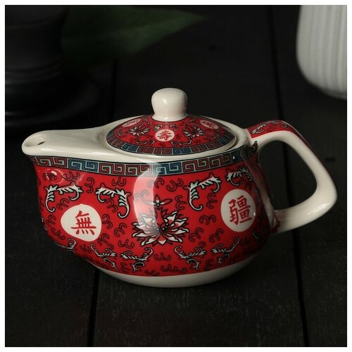 Чайник керамический заварочный «Лотос», 200 мл, с металлическим ситом, цвет красный (1шт)