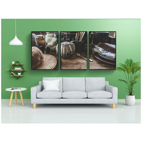 фото Набор модулных постеров для интерьера "бутылки, хлеб, приправы" 60x90 см. в тубусе, без рамки lotsprints