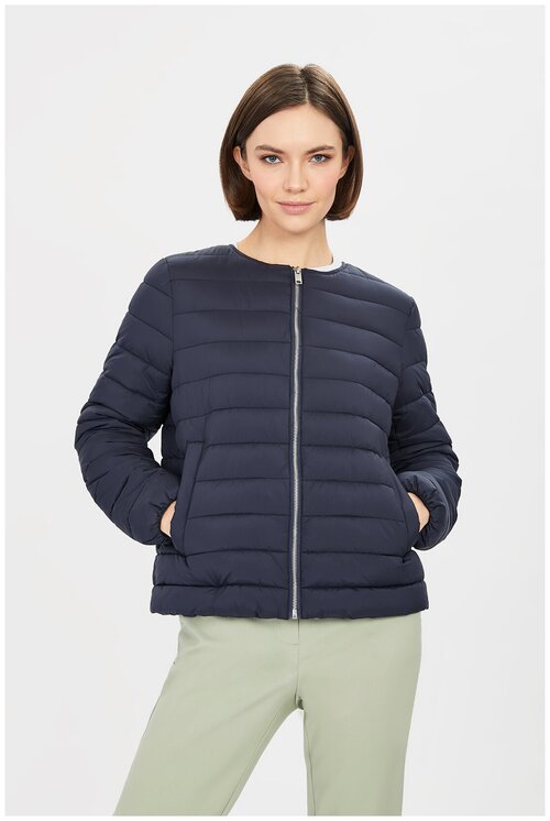 Куртка  Baon, женская, демисезон/зима, укороченная, силуэт прямой, без капюшона, карманы, манжеты, размер 42, синий