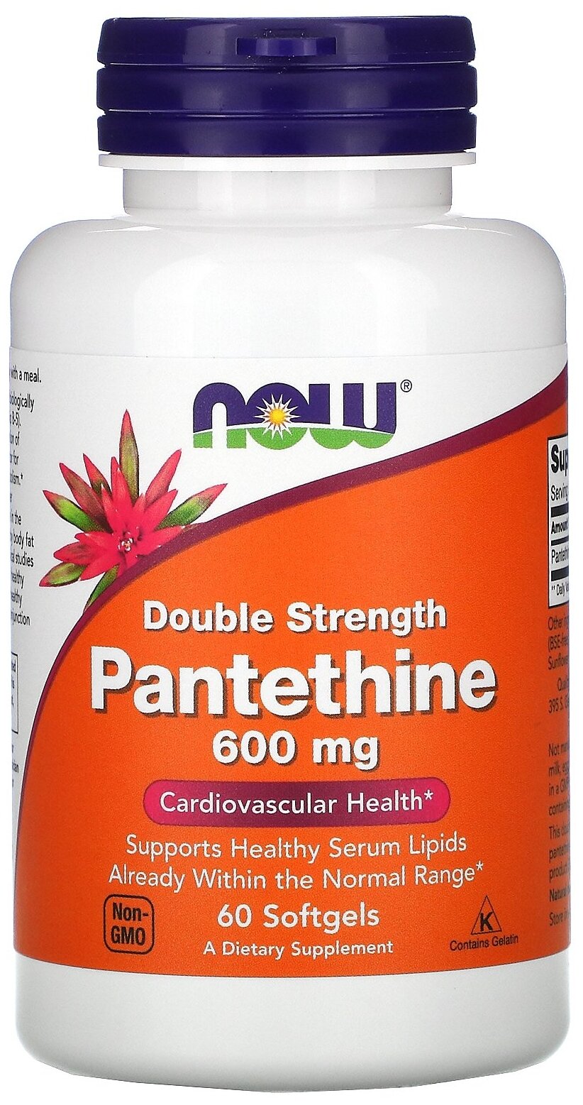 Капсулы NOW Pantethine Double Strength, 600 мг, 60 шт.