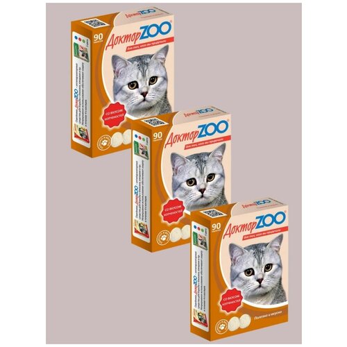 Мультивитаминное лакомство для кошек Доктор ZOO со вкусом Копченостей, Блок из 3 уп