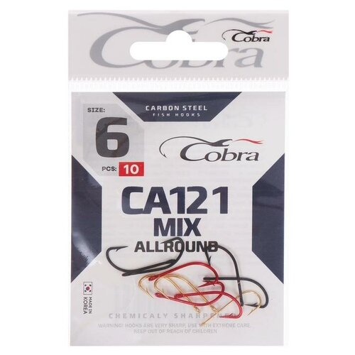 cobra крючки cobra allround ca121 mix 12 10 шт Крючки Cobra ALLROUND CA121 mix, №6 10 шт.