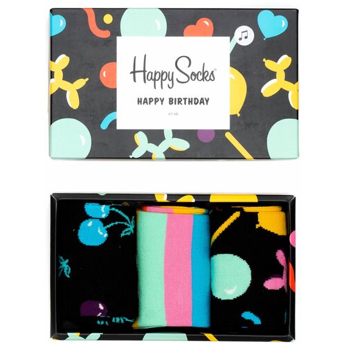 Носки Happy Socks, 3 пары, размер 41-46, желтый, черный, голубой носки happy socks 3 пары размер 41 46 красный желтый оранжевый черный розовый мультиколор