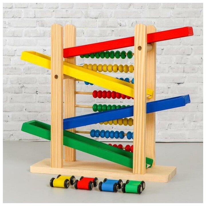 фото Детская деревянная игрушка 2 в 1 «Автотрек + счёты» 31×28×9,5 см