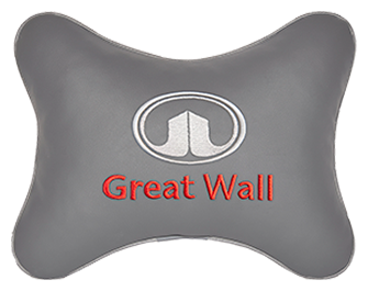 Автомобильная подушка на подголовник экокожа L.Grey с логотипом автомобиля GREAT WALL