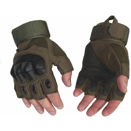 Перчатки тактические с мягкой вставкой А10 без пальцев цвет зеленый olive (размер: l)