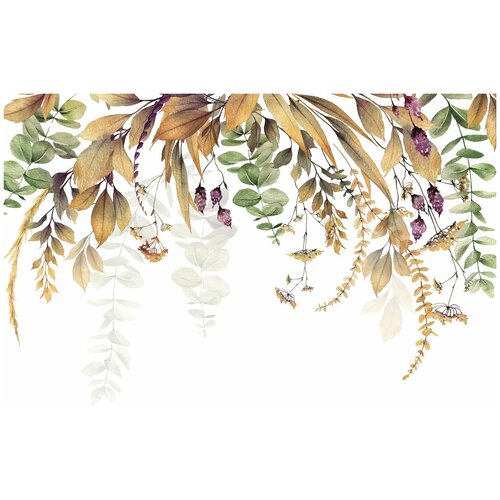Фотообои Уютная стена Лаконичные акварельные листья 400х270 см Виниловые Бесшовные (единым полотном)