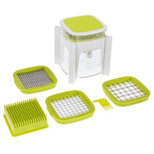 Овощерезка универсальная с контейнером, 4 сменные насадки, 2 сменных пушера, очиститель