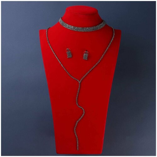 Комплект украшений женский, чокер и серьги, с покрытием под серебро, стразы, 1 набор