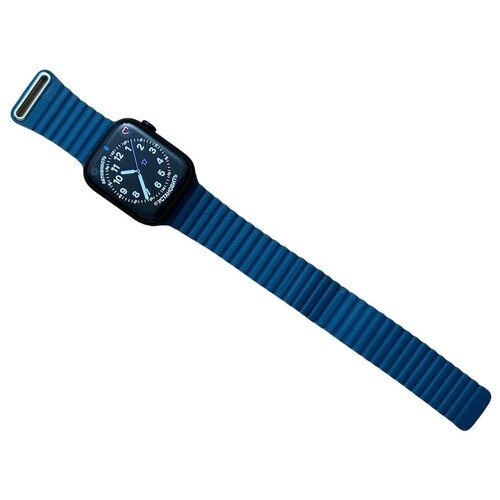 Ремешок Эко Кожа для Apple Watch series 7/8 45 mm магнит синие