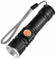 Фонарь светодиодный / Фонарь аккумуляторный / Фонарик ручной с USB зарядкой ( черный) Недорогой фонарик / Удобный, маленький фонарик