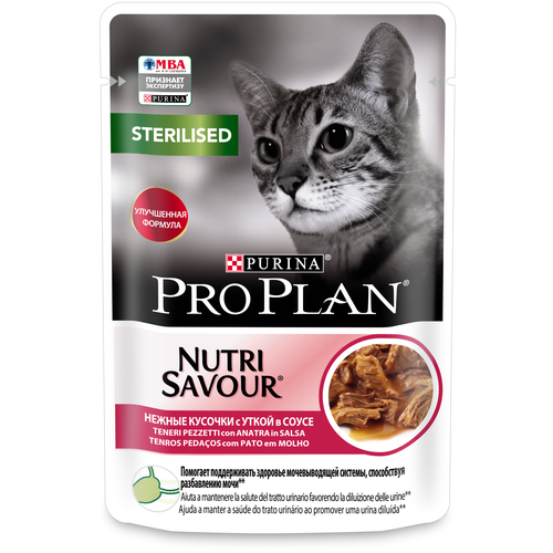 Корм PRO PLAN Nutrisavour Sterilised для стерилизованных кошек, нежные кусочки с уткой в соусе 26шт.*85г