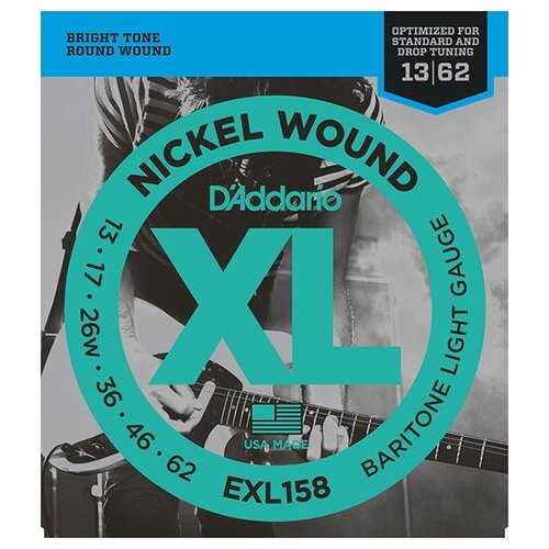 exl158 xl nickel wound струны для электрогитары baritone light 13 62 d addario Набор струн D'Addario EXL158, 1 уп.