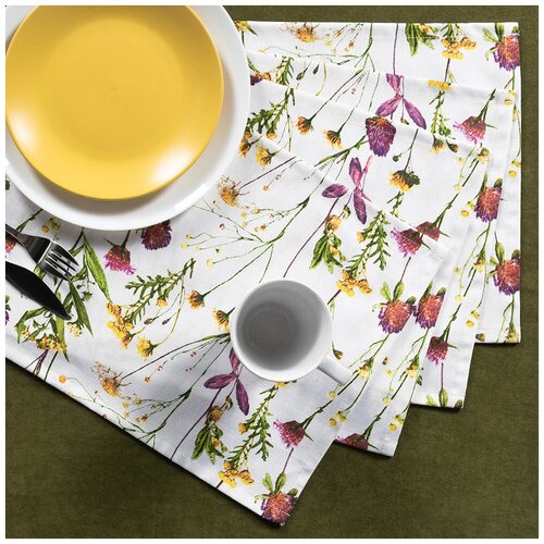 Салфетка тканевая декоративная сервировочная для стола / комплект - 4 шт /30*40 см/ для кухни, зала, гостиной, дома, дачи/ Экибана/ Altali