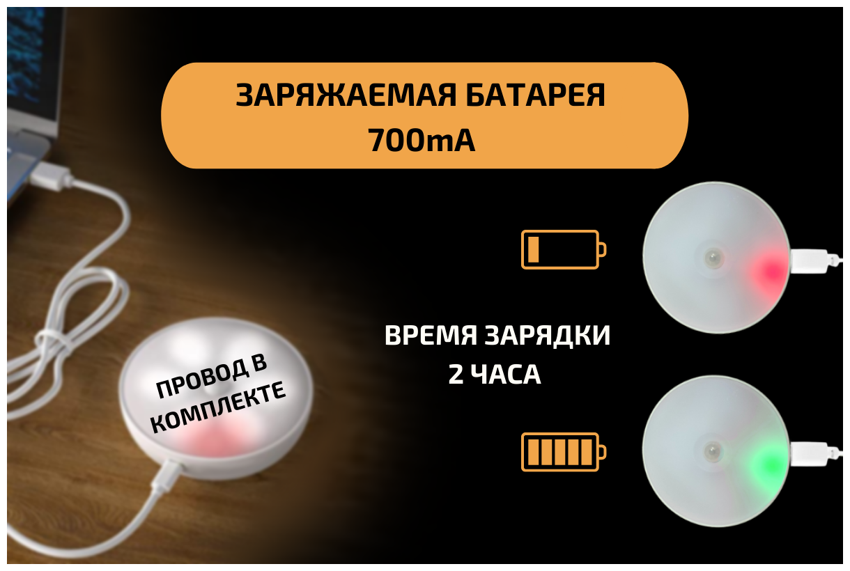 Светодиодные светильники с датчиком движения на аккумуляторе розовые, 5 шт. - фотография № 4