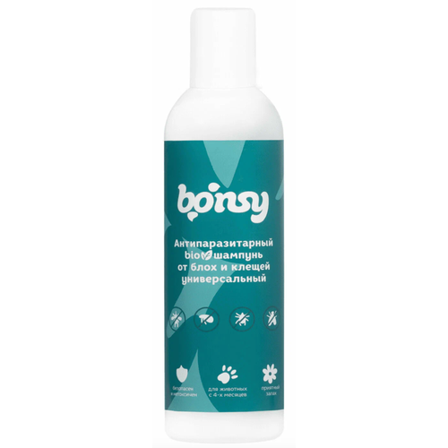Bonsy шампунь от блох и клещей Антипаразитарный БИОшампунь от блох и клещей универсальный для для домашних животных 1 уп.