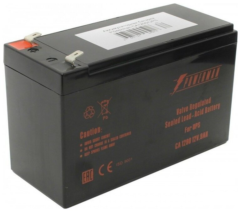 Батарея POWERMAN Battery CA1290 напряжение 12В емкость 9Ачмакс. ток разряда 135А макс. ток заряда 2.7А свинцово-кислотная типа AGM тип клемм F2 Д/Ш/В 151/65/94 2.51 кг. - Battery POWERMAN Battery CA1290 voltage 12V capacity 9Ah max. discharge c