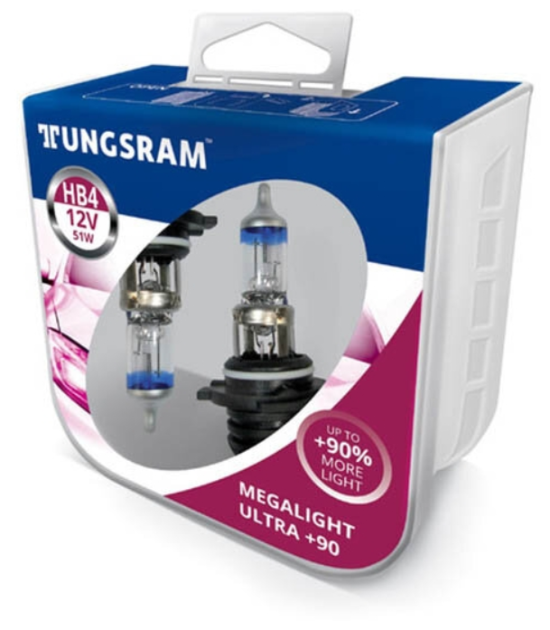 TUNGSRAM Лампы галогенные TUNGSRAM MEGALIGHT ULTRA+90 12V HB4 51W 2 шт 9006SXU PB2