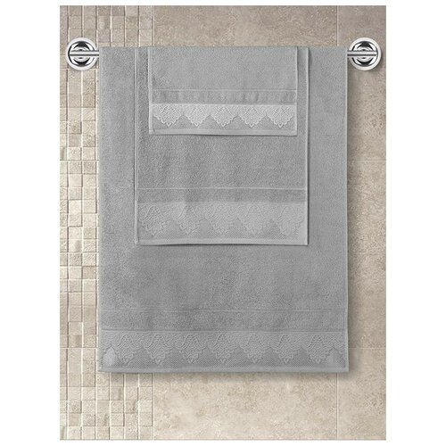 фото Махровое жаккардовое полотенце (1 шт) 3572 siesta karna (серый), полотенце 50x90