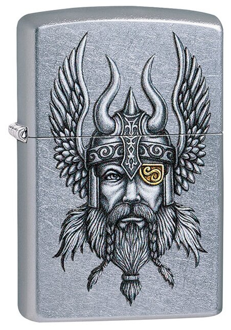 Оригинальная бензиновая зажигалка ZIPPO Classic 29871 Viking Warrior Design с покрытием Street Chrome™ - Викинг