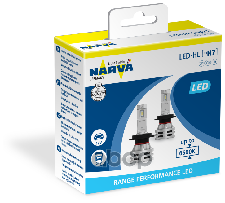 Лампы диодные NARVA LED диод H7 12/24 24W 6500К свет 18033 к-т