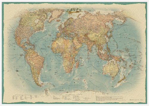 Изображение товара Настенная политическая карта мира в стиле ретро 1:22 млн Атлас Принт 612510