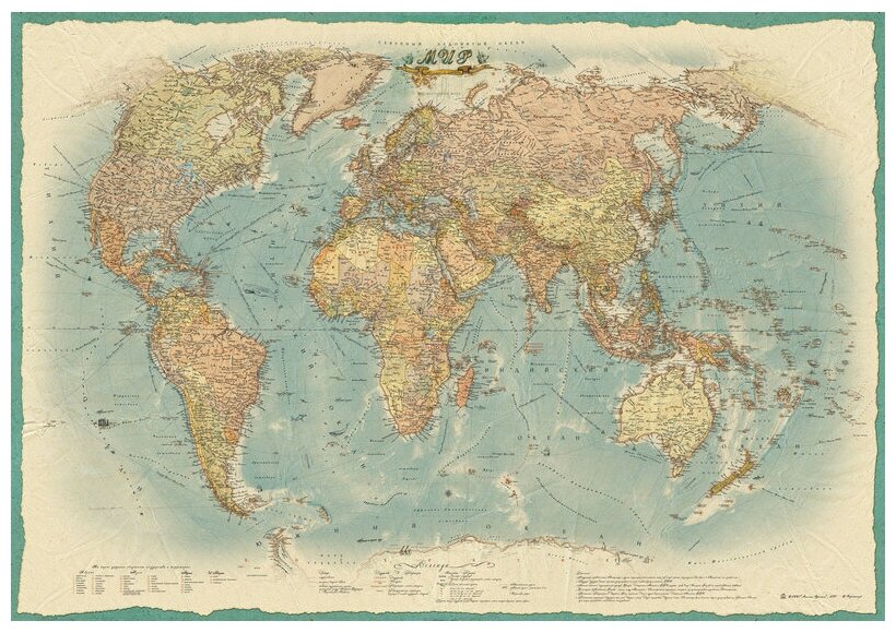 Настенная политическая карта мира в стиле ретро 1:22 млн Атлас Принт 612510