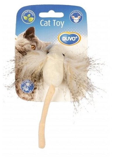 Игрушка для кошек мягкая с кошачьей мятой DUVO+ "Мышка с пушистыми ушками", бежевая (Бельгия)