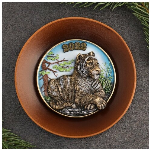 фото Тарелка сувенирная "тигр лежит малая", цвет, керамика, гипс сима-ленд