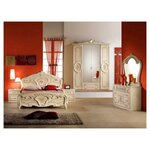 Спальный гарнитур Диа Роза цвет: беж глянец(кровать 160х200, шкаф 4дв, тумбочки 2шт, комод с зеркалом) - изображение