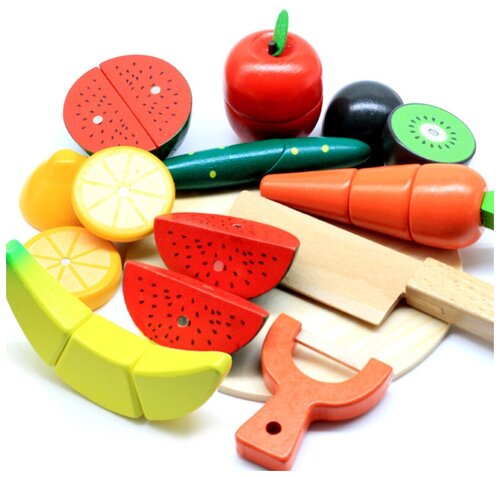 Фрукты и овощи игрушечные деревянные на магнитах, набор нарезка фруктов и овощей для сюжетно-ролевых игр
