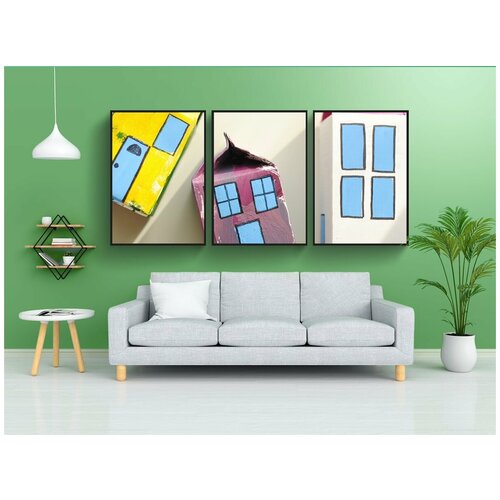 фото Набор модулных постеров для интерьера "игрушечная деревня, картонное ремесло для молока, ремесло" 60x90 см. в тубусе, без рамки lotsprints