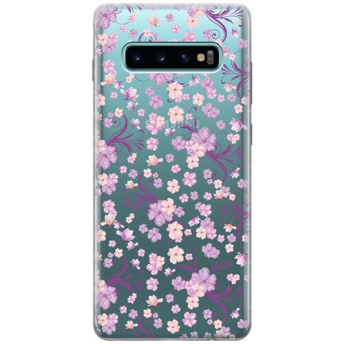 фото Ультратонкий силиконовый чехол-накладка transparent для samsung galaxy s10+ с 3d принтом "lilac flowers" gosso