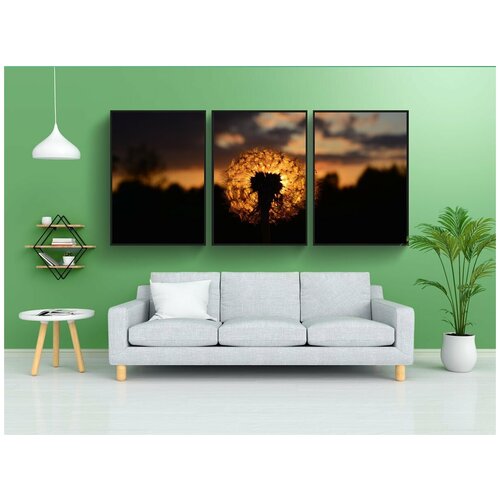 фото Набор модулных постеров для интерьера "одуванчик, заход солнца, послесвечение" 60x90 см. в тубусе, без рамки lotsprints