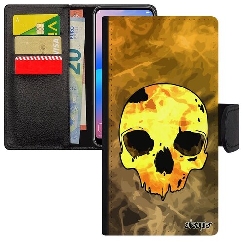 фото Защитный чехол-книжка на смартфон // iphone x // "череп" пират дизайн, utaupia, желтый