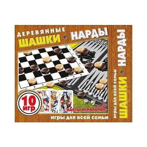 Задира Игра 'Шашки, нарды'+ игральные карты (36шт) деревянные