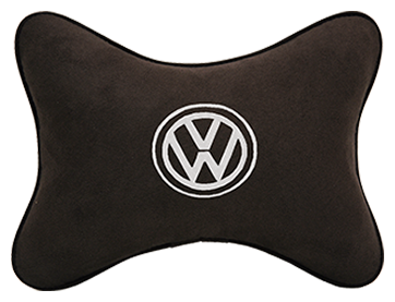 Автомобильная подушка на подголовник алькантара Coffee (белый) с логотипом автомобиля Volkswagen