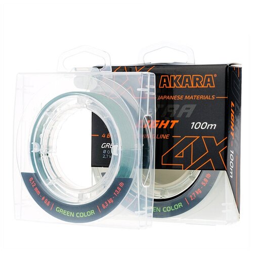 шнур рыболовный плетеный akara ultra light orange 100 м 0 06 Шнур рыболовный плетеный Akara Ultra Light Green 100 м 0,12