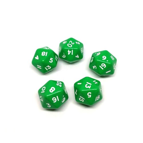 Двадцатигранный кубик (D20), 5 шт, зеленый (для DnD (ДнД), Pathfinder, настольных, трансформационных игр, обучению детей счету) восьмигранный кубик d8 5 шт желтый для dnd днд pathfinder настольных трансформационных игр обучению детей счету