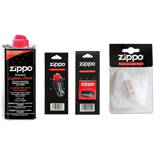 Набор Zippo для зажигалок: фитиль, кремни 6 шт, ремонтный комплект и топливо 125 мл.