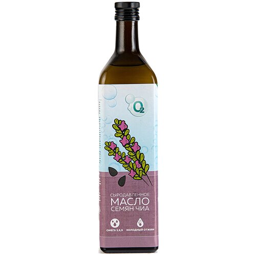 фото О2 натуральные продукты масло семян чиа нерафинированное сыродавленное, стеклянная бутылка, 1 л
