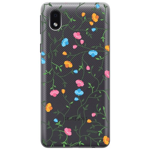 Ультратонкий силиконовый чехол-накладка ClearView 3D для Samsung Galaxy A01 Core с принтом Сurly Flowers ультратонкий силиконовый чехол накладка clearview 3d для samsung galaxy a11 m11 с принтом сurly flowers